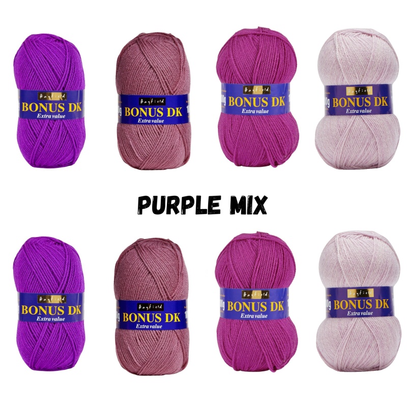 Purple Mix Pack Hayfield Bonus DK Yarn Sirdar 100g - 8 Ball Bundle